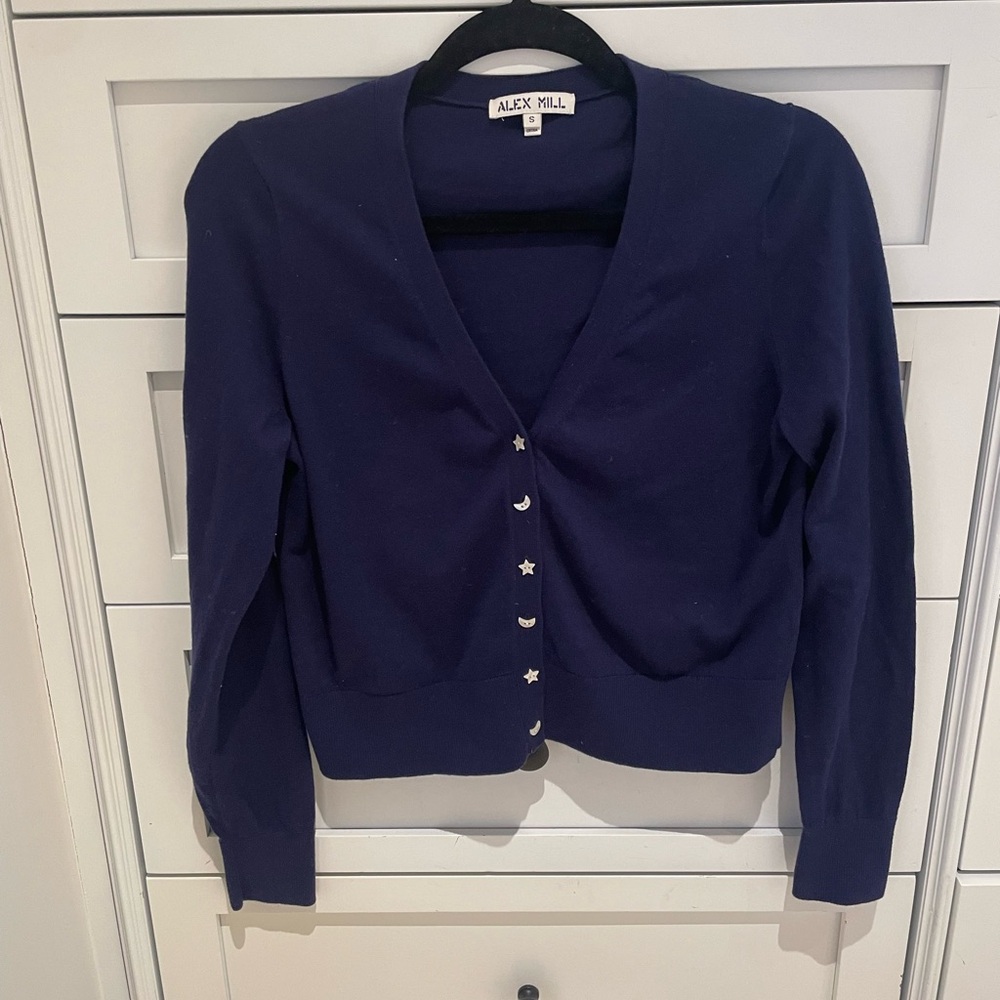 Alex Mill Navy Blue Sweater with Star and Moon buttons